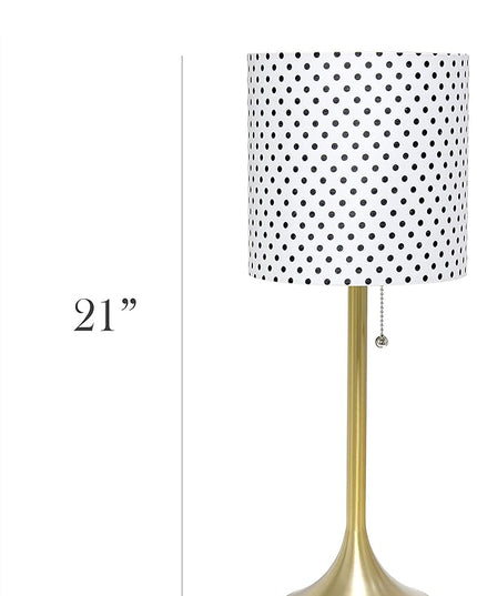 Simple Designs LT1076-GDD Tapered Fabric Drum Shade Table Lamp, Gold and Polka Dot - LeafyLoom