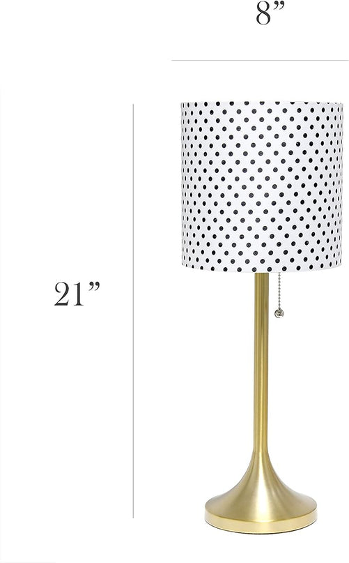 Simple Designs LT1076-GDD Tapered Fabric Drum Shade Table Lamp, Gold and Polka Dot - LeafyLoom