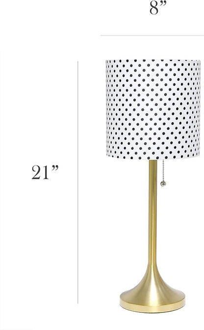 Simple Designs LT1076-GDD Tapered Fabric Drum Shade Table Lamp, Gold and Polka Dot - LeafyLoom