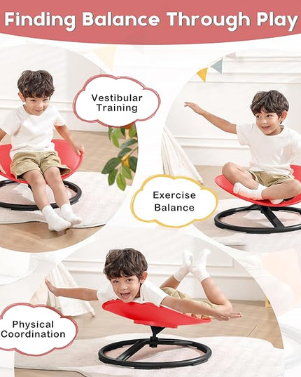 Sensory Toys for Kids Autism Sensory Products Sit and Spin Autism Toys Sensory Chair Spinning Chair ADHD Chair Swivel Chair Training Body Coordination (Red) - LeafyLoom