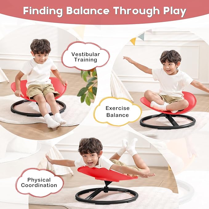 Sensory Toys for Kids Autism Sensory Products Sit and Spin Autism Toys Sensory Chair Spinning Chair ADHD Chair Swivel Chair Training Body Coordination (Red) - LeafyLoom