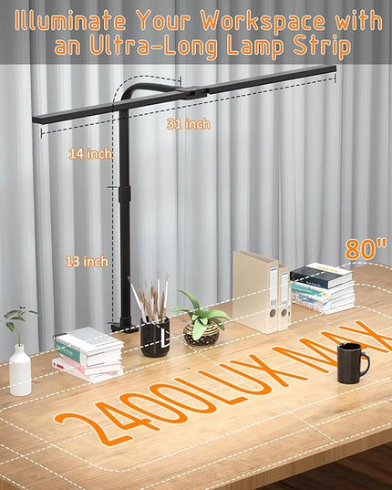 LED Desk Lamp for Home Office- 24W Double Head Desk Light with clamp, 5 Lighting Modes, 11 Brightness Levels, Adjustable Gooseneck Lamp with Timer- Black - LeafyLoom