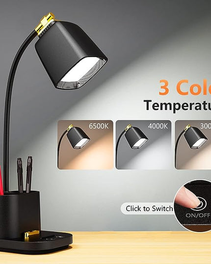 LED Desk Lamp with USB Charging Port Touch control 3 Color Modes, Stepless Dimming, Home office Desk Lamp, LED Small Desk Lamp in University Dormitory, Study Desk Lamp, Gooseneck Lamp - LeafyLoom