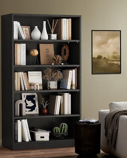Soohow Grey Bookcase,Bookshelf for Bedroom,60 inches Tall Wood Book case Book Shelves,5 Shelf Book Shelves for Living Room Office - LeafyLoom
