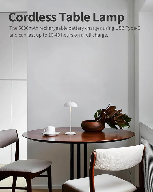 Cordless LED Table Lamp Set of 2, Modern Portable Desk Lamp, 3 Color Stepless Dimming Built-in Rechargeable Battery Lights, for Bedroom, Patio, Outdoor, Restaurant, Bedside Night Lamp(White) - LeafyLoom