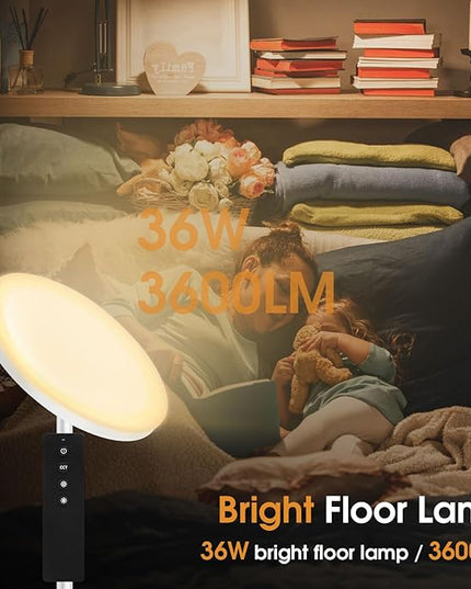 Floor Lamp, 36W/3600LM Bright Floor Lamp with Remote Control, RGB Color Changing Torchiere Floor Lamp, Stepless Adjust Color Temperatures & Brightness for Bedroom and Play Room - LeafyLoom