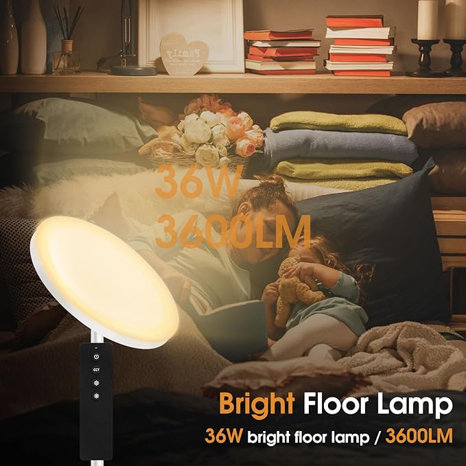 Floor Lamp, 36W/3600LM Bright Floor Lamp with Remote Control, RGB Color Changing Torchiere Floor Lamp, Stepless Adjust Color Temperatures & Brightness for Bedroom and Play Room - LeafyLoom
