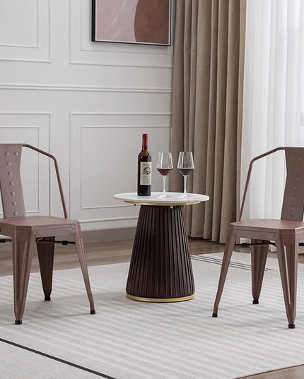 Modern Dining Chair Set of 4, Stackable Metal Chairs, Waterproof Counter Bar Chairs with High Backrest, Quick Assembly Cafe Chairs, Tolix Style for Home, Kitchen and Bar Use, Brown - LeafyLoom