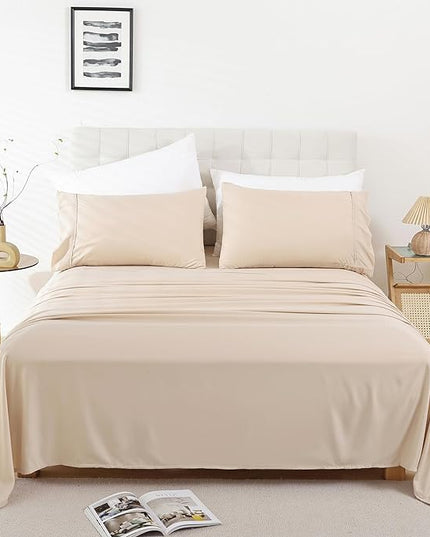 Whitney Home Textile Queen Sheet Set - 4 Piece Soft Breathable Bed Sheets for Queen Size Bed, Deep Pocket Lxuury Brushed Sheets, Hotel Bedding Sheets and Pillowcases, Wrinkle Free Oeko-Tex Sheets - LeafyLoom