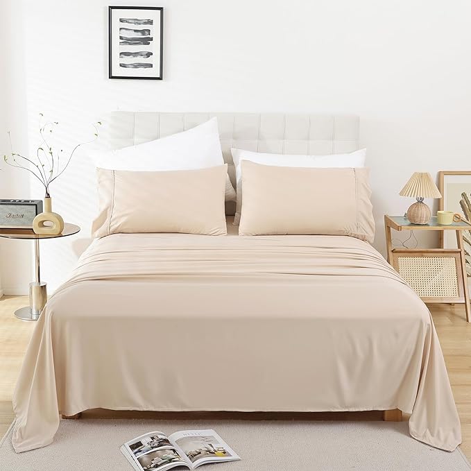 Whitney Home Textile Queen Sheet Set - 4 Piece Soft Breathable Bed Sheets for Queen Size Bed, Deep Pocket Lxuury Brushed Sheets, Hotel Bedding Sheets and Pillowcases, Wrinkle Free Oeko-Tex Sheets - LeafyLoom