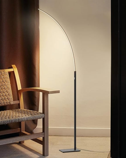 TACAHE Arc Corner Floor Lamp - 3000K Warm White & 3 Brightness Presets - Curved LED Accent Lamp with Touch Switch - 63" Modern Standing Lamp for Bedroom, Living Room - 12W - Black - LeafyLoom