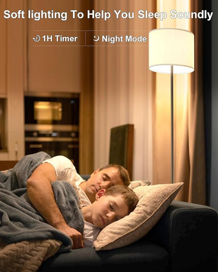 LED Floor Lamp for Living Room,Dimmable Standing Lamps with Lampshade and LED Bulb,Custom Color Temperature Tall Lamp for Bedroom with Foot Switch and Remote,Black Pole Lamp for Kid Room - LeafyLoom
