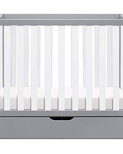 Carter's by DaVinci Colby 4-in-1 Convertible Mini Crib with Trundle Drawer in Grey and White, Greenguard Gold Certified, Undercrib Storage - LeafyLoom
