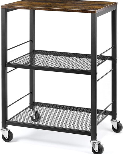 LIANTRAL 3 Tier Rolling Cart, Brown Kitchen Carts on Wheels with Storage, Multifunctional Utility Cart for Kitchen, Bathroom, Living Room, Bar, Office - LeafyLoom