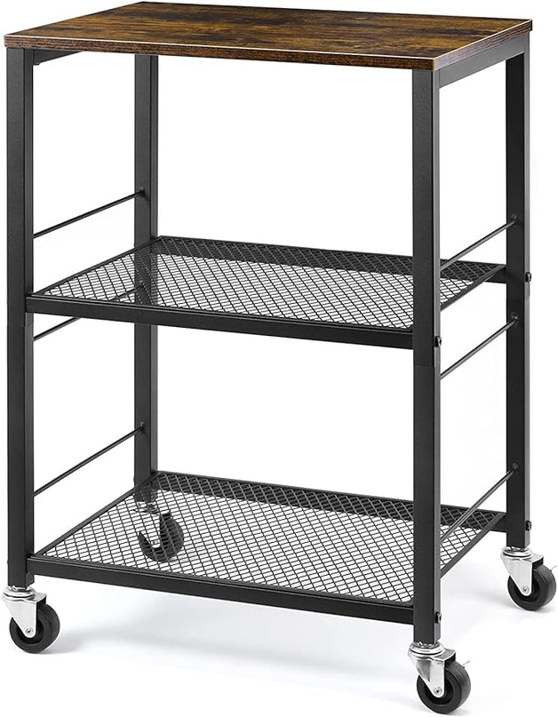 LIANTRAL 3 Tier Rolling Cart, Brown Kitchen Carts on Wheels with Storage, Multifunctional Utility Cart for Kitchen, Bathroom, Living Room, Bar, Office - LeafyLoom