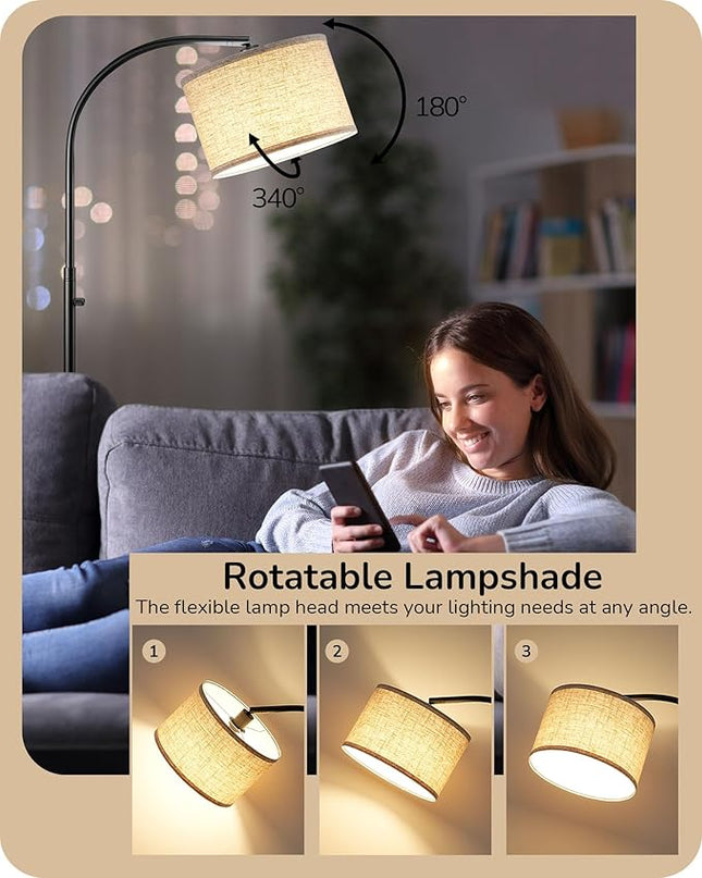 EDISHINE Black Arc Floor Lamp Dimmable, Standing Lights with Rotary Switch & Adjustable Line Lampshade, Tall Standing Lamp for Bedroom, Office, Reading Corner, A19 LED Bulb Included - LeafyLoom