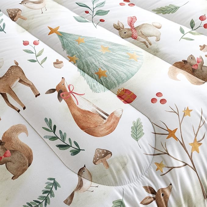 Wild Animal Comforter Queen Size,Rabbit Deer Comforter Set for Kids Teens Girls Boys,3Pcs Bedding Set Printed Comforter with 2 Pillowcases,Down Alternative,Soft and Lightweight，Queen Size - LeafyLoom