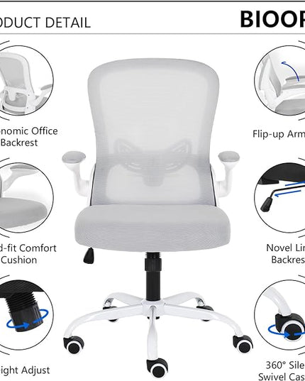 Office Chair Mesh Desk Chair with Flip Up Armrests Computer Chair Lumbar Support Ergonomic Chair Adjustable Swivel and Height Gaming Chair for Adults and Teens (NEW-GREY, Classic) - LeafyLoom