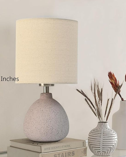Earth Brown Rustic Ceramic Table Lamp Set of 2, Small Table Lamp Farmhouse Rustic Lamp Set Bedside Table Lamps for Bedroom Nightstand Side Table Lamps for Living Room, 13.7IN - LeafyLoom