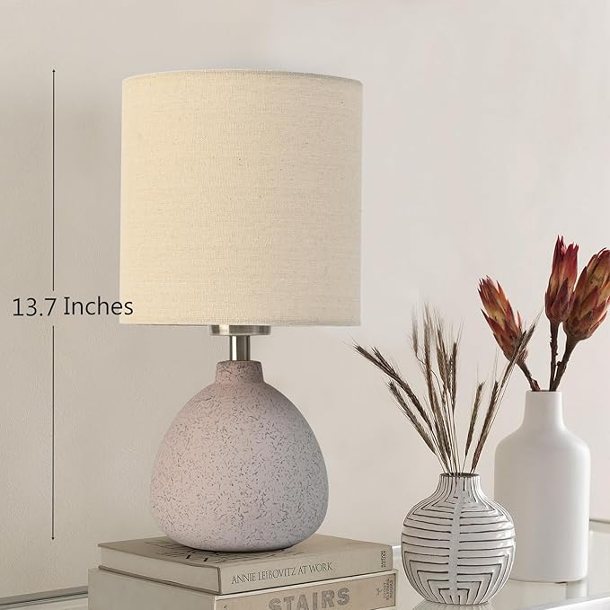 Earth Brown Rustic Ceramic Table Lamp Set of 2, Small Table Lamp Farmhouse Rustic Lamp Set Bedside Table Lamps for Bedroom Nightstand Side Table Lamps for Living Room, 13.7IN - LeafyLoom