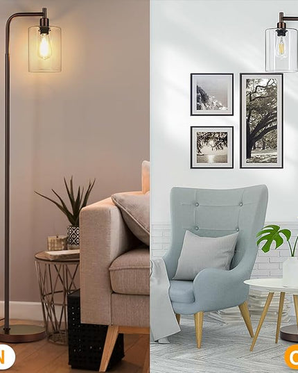 MAXvolador Industrial Floor Lamp, Modern Standing Lamps with Hanging Clear Glass Shade, Classic Reading Tall Pole Light for Living Room Bedroom, Brown - LeafyLoom