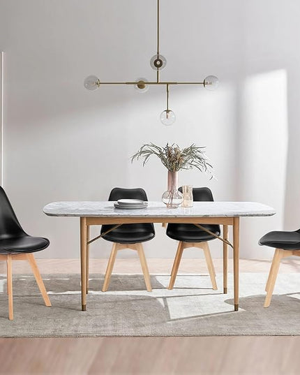 Sweetrcrispy Dining Chairs, Dining Chairs Set of 4, Dining Room Chairs, Kitchen Chairs, Mid Century Modern Chairs, PU Leather Upholstered Chairs with Wood Legs, Kitchen & Dining Room Chairs, Black - LeafyLoom
