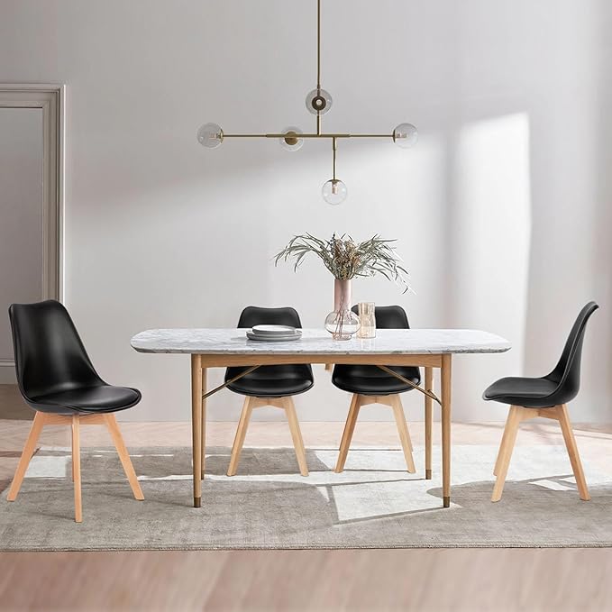 Sweetrcrispy Dining Chairs, Dining Chairs Set of 4, Dining Room Chairs, Kitchen Chairs, Mid Century Modern Chairs, PU Leather Upholstered Chairs with Wood Legs, Kitchen & Dining Room Chairs, Black - LeafyLoom