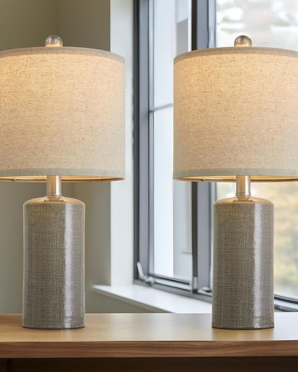 20.25" Small Table Lamps Set of 2 Modern Ceramic Lamps for Living Room Farmhouse Bedside Lamps Boho Lamps for Night Stands Grey Bedroom Lamps Side Table Lamps End Table Lamps - LeafyLoom