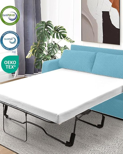 4Inch Memory Foam Sofa Bed Replacement Mattress for Queen Size Sleeper Sofa & Couch Beds - Made in USA - Washable Material/Non-Slip Base - Sofa Not Included - 72”L x 58”W x 4”H - LeafyLoom
