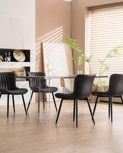 YOUNUOKE Brown Dining Chairs Set of 2 Upholstered Mid Century Modern Kitchen Chairs Armless Faux Leather Accent Guest Side Chair with Back Metal Legs for Living Reception Waiting Room Bedroom - LeafyLoom