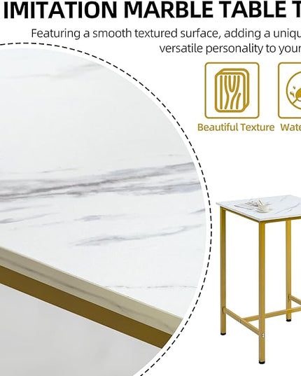 Finnhomy Bar Table, 23.6" Pub Table High Top Table, Square Bar Height Table, Counter Height Cocktail Table, Small Kitchen Table Set for 2, Breakfast for Kitchen, Living Room, White Marble and Gold - LeafyLoom
