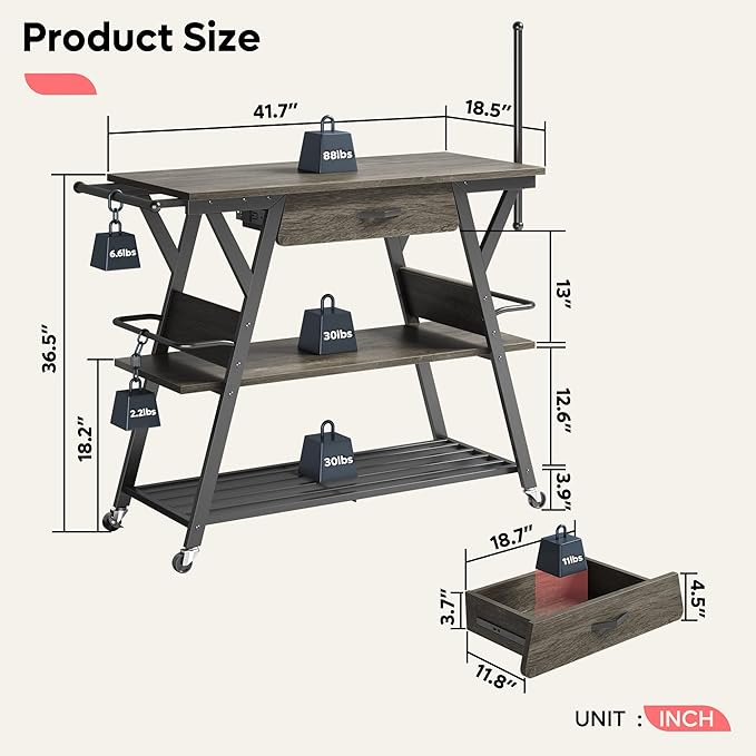 Bestier Coffee Bar Station, Kitchen Island Cart with Storage, Coffee Cart with Drawer, Paper Towel Holder and Lockable Wheels, Bar Table for Dinning Room Living Room, Gray - LeafyLoom
