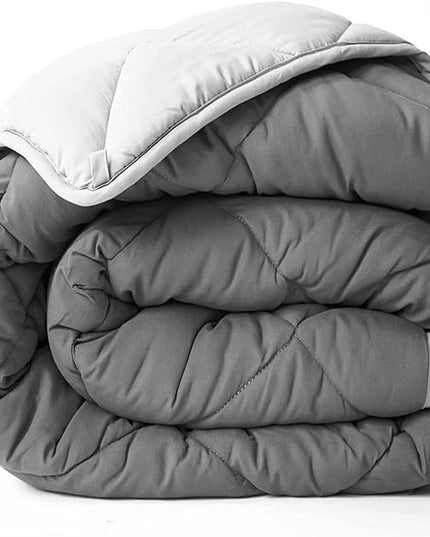 ViscoSoft Microfiber All Seasons Down Alternative Comforter - Cooling Breathable Premium Soft Reversible Microfiber Duvet Blanket, Light Gray/Dark Gray, King/California King - LeafyLoom