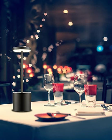 LED Cordless Table Lamp,Rechargeable Battery Operated Lamp,Metal Stepless Dimmable Portable Indoor and Outdoor Night Light,for Home Office/Living Room/Restaurant/Study/Farmhouse.(Black) - LeafyLoom