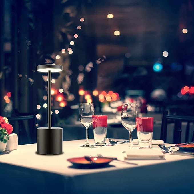 LED Cordless Table Lamp,Rechargeable Battery Operated Lamp,Metal Stepless Dimmable Portable Indoor and Outdoor Night Light,for Home Office/Living Room/Restaurant/Study/Farmhouse.(Black) - LeafyLoom