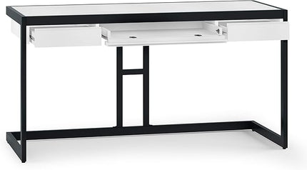 SIMPLIHOME Erina SOLID WOOD and Metal Modern Industrial 60 inch Wide Home Office Desk, Writing Table, Workstation, Study Table Furniture in Distressed White with 2 Drawers - LeafyLoom