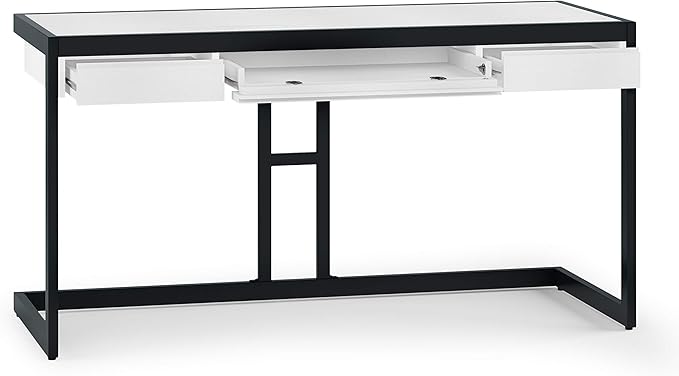 SIMPLIHOME Erina SOLID WOOD and Metal Modern Industrial 60 inch Wide Home Office Desk, Writing Table, Workstation, Study Table Furniture in Distressed White with 2 Drawers - LeafyLoom