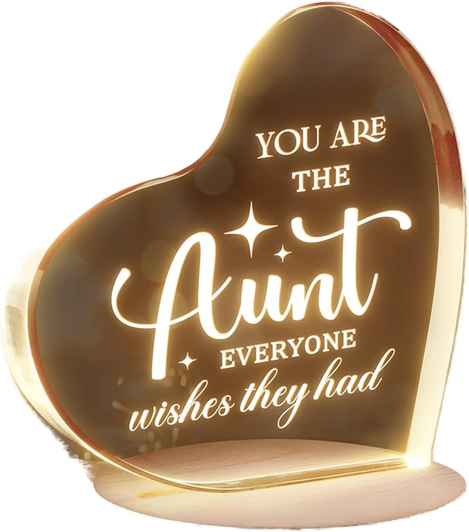 Aunt Gifts, Auntie Gift Ideas, Best Aunt Auntie Ever Gifts for Aunt from Niece Nephew - Unique Engraved Night Lamp with Wooden Base - Birthday Christmas Gifts for Aunt Wedding Anniversary - LeafyLoom