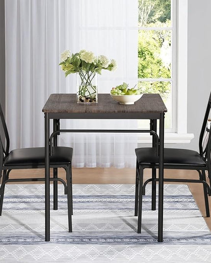 VECELO Kitchen & Dinning Room 3 pieceTable Dinner Table Pu Cushion Chair Small Space,Modern Industrial Style, Dark Brown, Dining set for 2 - LeafyLoom