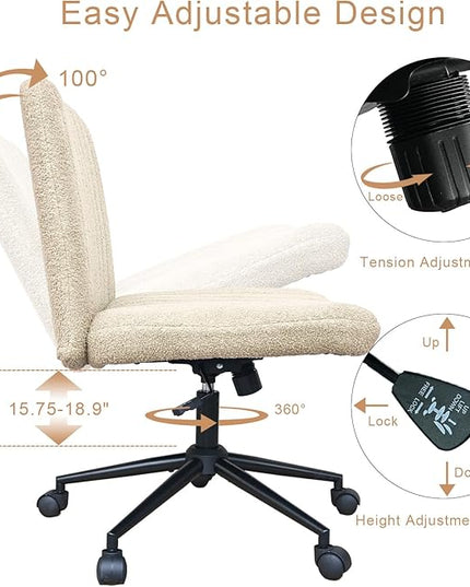 Criss Cross Chair with Wheels, Armless Cross Legged Office Desk Chair,Comfortable Swivel High Adjustable Wide Seat Chair for Home Office (Beige) - LeafyLoom
