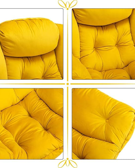 HollyHOME Modern Fabric Large Lazy Chair, Accent Oversized Comfy Reading Chair, Thick Padded Cozy Lounge Chair with Armrest, Steel Frame Leisure Sofa Chair for Living Room, Bedroom, Dorm, Yellow - LeafyLoom