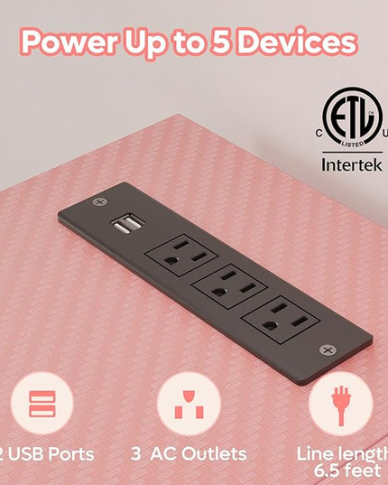 Bestier 52" Gaming Desk with Integrated Power Outlet & USB Ports, L-Shaped Computer Desk with LED Strip & Headphone Hooks, Perfect for Home Office Pink - LeafyLoom