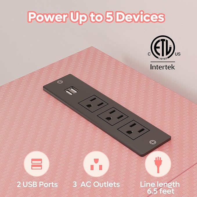 Bestier 52" Gaming Desk with Integrated Power Outlet & USB Ports, L-Shaped Computer Desk with LED Strip & Headphone Hooks, Perfect for Home Office Pink - LeafyLoom