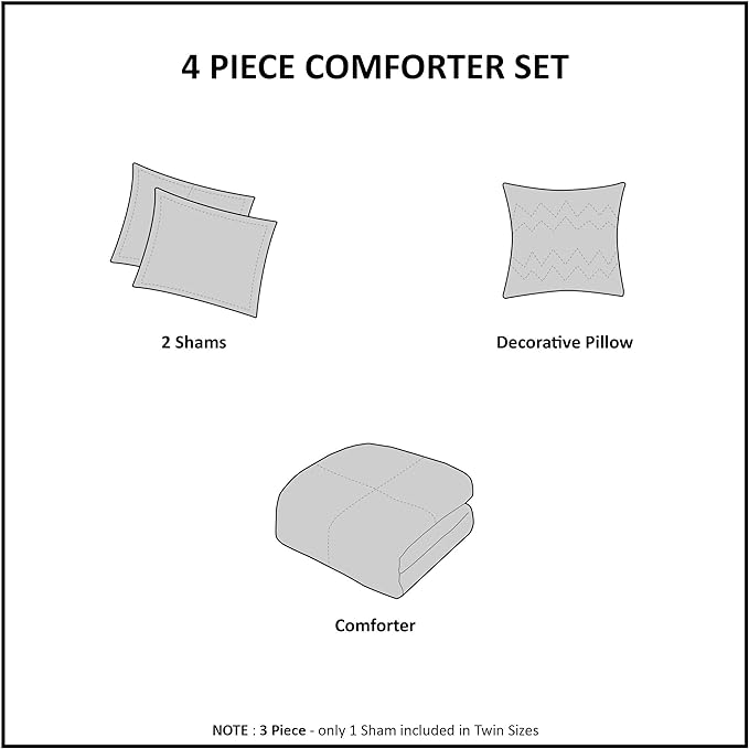 Intelligent Design Queen Comforter Set, Velvet Comforter Set , Luxury Diamond Quilting Comforter Set, Fluffy Comforter Bed Set with Decorative Pillowand 2 Shams, 4 Piece Grey, Full/Queen - LeafyLoom