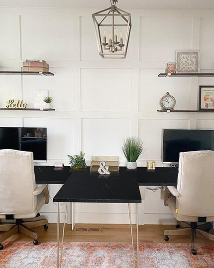 Kaboon Universal Tabletop 45"x20", Solid One-Piece Melamine Table Top, Double Desk L-Desk Floating Desk DIY, Home and Office,Cloud Atlas/Black Marble - LeafyLoom