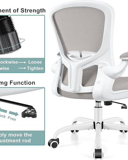 Ergonomic Office Chair, Lumbar Support Desk Chair with Flip-up Armrest and Breathable Mesh, Height Adjustable Swivel Office Chair LightGray - LeafyLoom