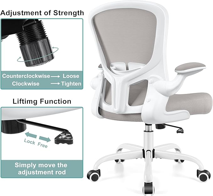 Ergonomic Office Chair, Lumbar Support Desk Chair with Flip-up Armrest and Breathable Mesh, Height Adjustable Swivel Office Chair LightGray - LeafyLoom