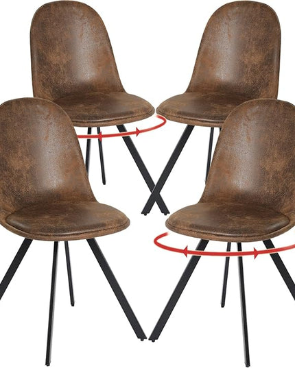 FurnitureR Swivel Dining Chairs Set of 4, Dining Room Chairs Suede Fabric Mid Back Armelss with Padded Rotated Seat Cushion and Metal Legs, Brown - LeafyLoom
