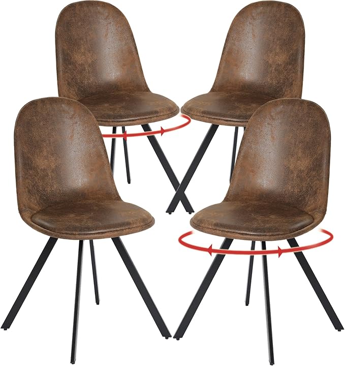 FurnitureR Swivel Dining Chairs Set of 4, Dining Room Chairs Suede Fabric Mid Back Armelss with Padded Rotated Seat Cushion and Metal Legs, Brown - LeafyLoom
