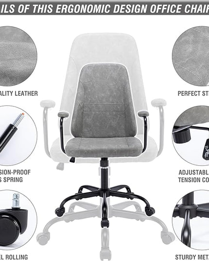 Executive Office Chair, Home Office Desk Chair, Mid Back PU Leather Desk Chair, 360° Swivel Computer Chair, Height Adjustable Tilt Vanity Task Chair for Office, Reading Meeting Room - LeafyLoom